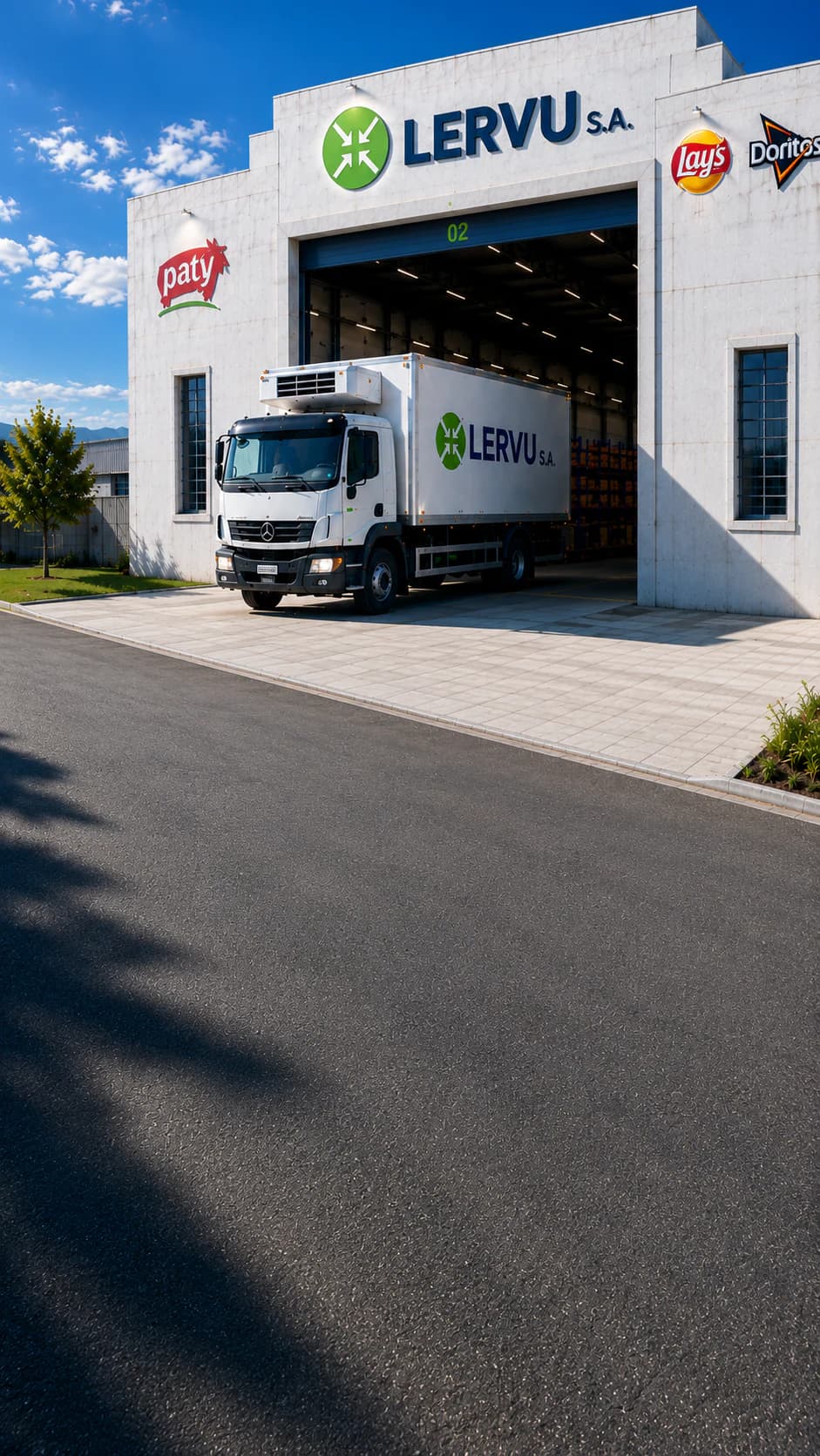 Centro logístico y camión de distribución de LERVU